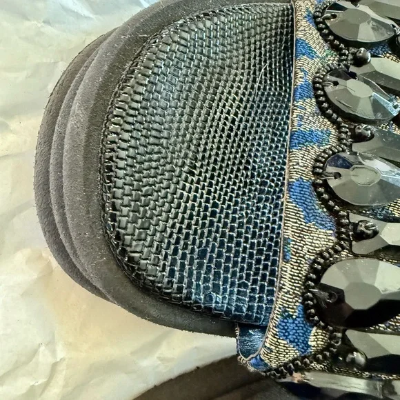 Dries Van Noten Black and Blue Sandals, Jet Beads and Lizard embossed leather - Picture 9 of 10